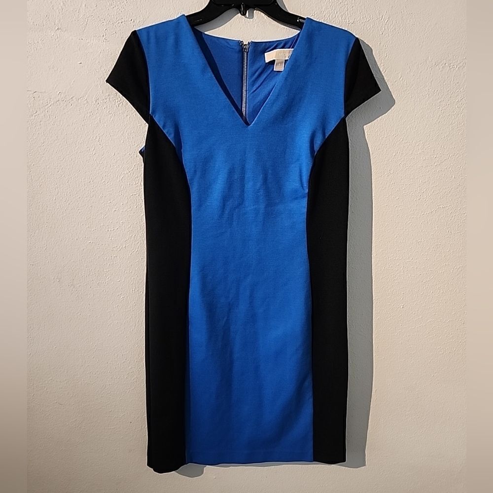 Michael Kors Dress Women's 6 Blue Black Colorblock Zip Cap Sleeves Career